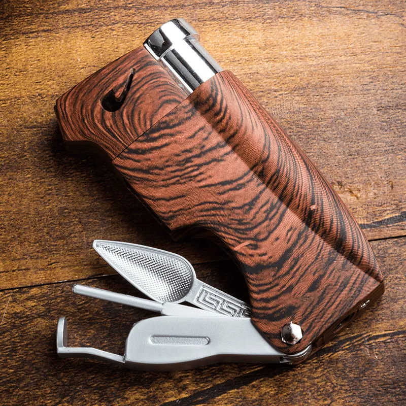 Retro Wood Grain Folding Pipe Metal Butane Lighter sold by FloralTrip