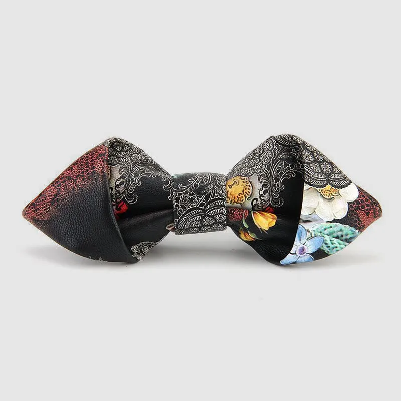 Floral & Ornate Pattern Accents Pointed Leather Bow Tie sold by FloralTrip