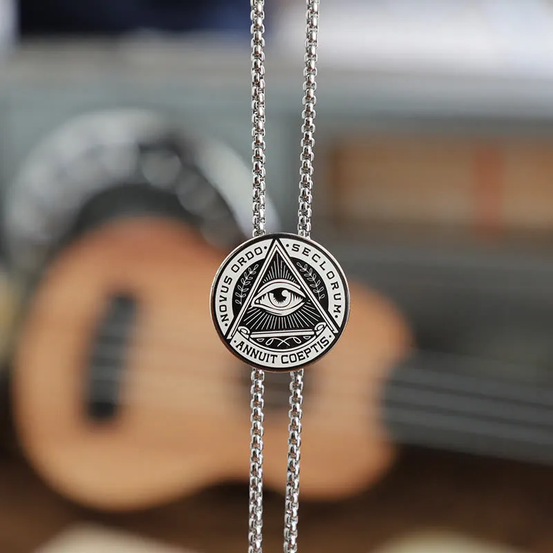 Eye of Providence Latin Inscription Vintage Metal Bolo Tie sold by FloralTrip