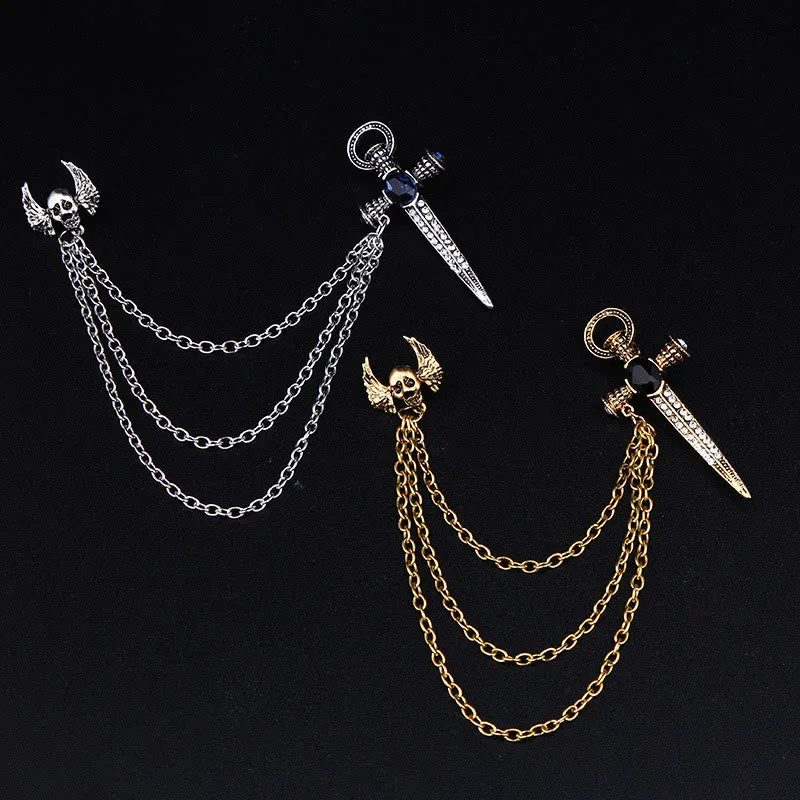 Dark Punk Skull-Wing and Dagger Dual-Style Multi-Chain Brooch sold by FloralTrip