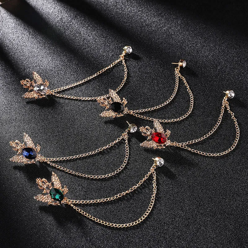 Retro Gem-Adorned Eagle and Crown Double-Chain Gold Accent Brooch made by FloralTrip