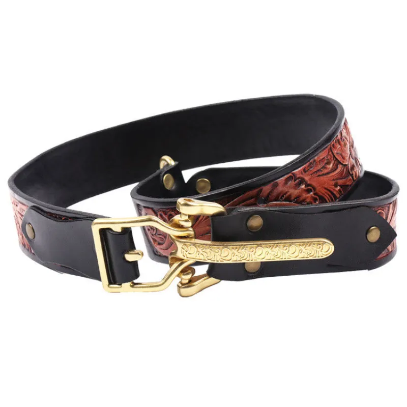 Men's Retro Knight Golden Buckle Carved Leather Belt sold by FloralTrip