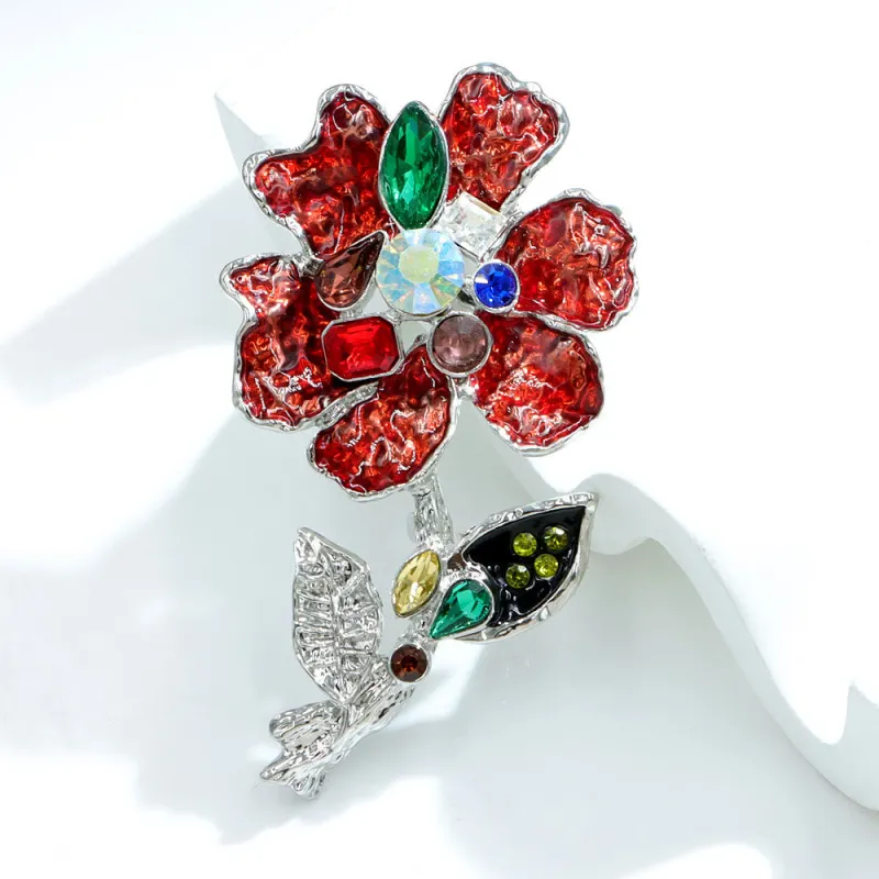 Multicolored Crystal Floral Silver Brooch made by FloralTrip
