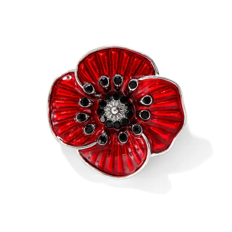 Red Poppy Gem Embellished Silver Trim Brooch made by FloralTrip
