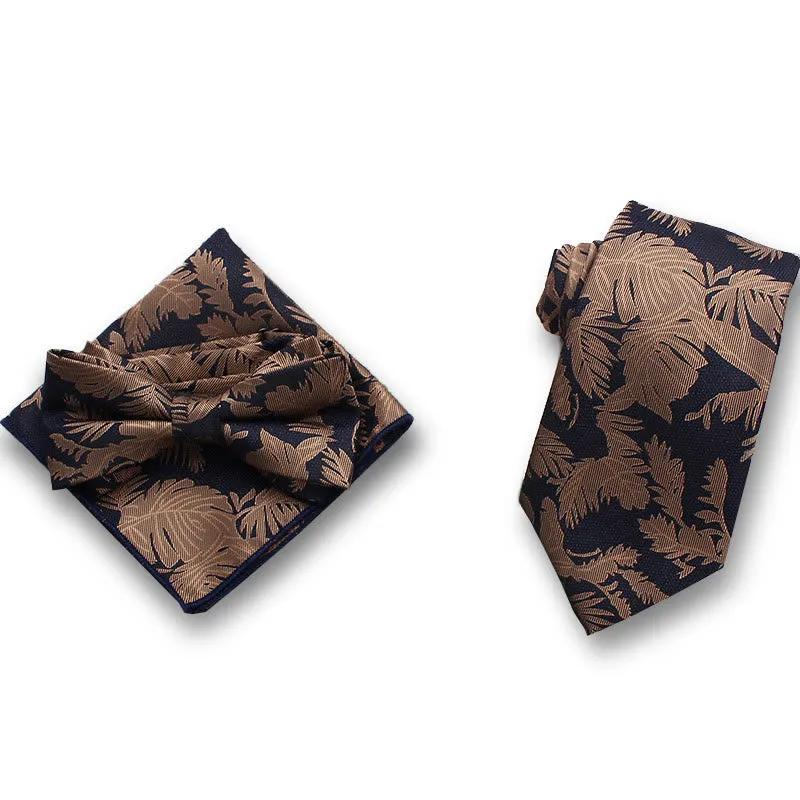 3Pcs Men's Gentle Leaf Pattern Satin Bow Tie Pocket Square Necktie Formal Set sold by FloralTrip product image thumbnail 3