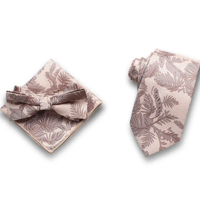 3Pcs Men's Gentle Leaf Pattern Satin Bow Tie Pocket Square Necktie Formal Set sold by FloralTrip