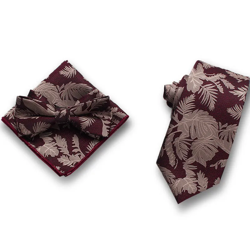 3Pcs Men's Gentle Leaf Pattern Satin Bow Tie Pocket Square Necktie Formal Set sold by FloralTrip product image thumbnail 2
