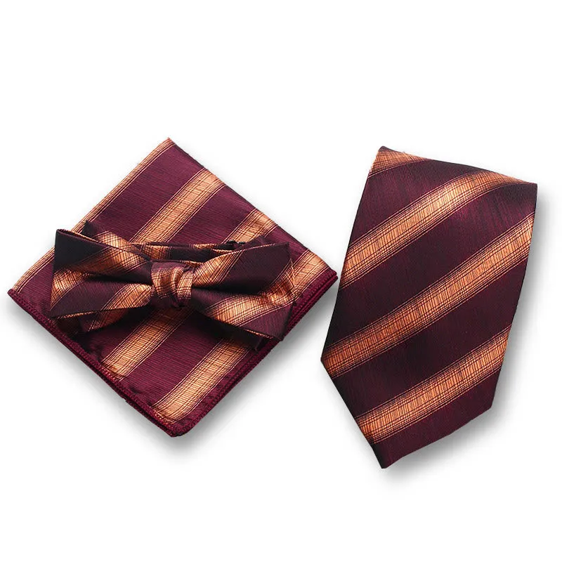 3Pcs Men's Elegant Striped Satin Bow Tie Pocket Square Necktie Formal Set sold by FloralTrip product image thumbnail 3