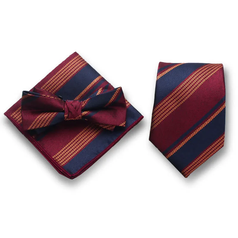 3Pcs Men's Elegant Striped Satin Bow Tie Pocket Square Necktie Formal Set sold by FloralTrip product image thumbnail 4