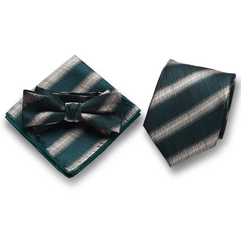 3Pcs Men's Elegant Striped Satin Bow Tie Pocket Square Necktie Formal Set sold by FloralTrip
