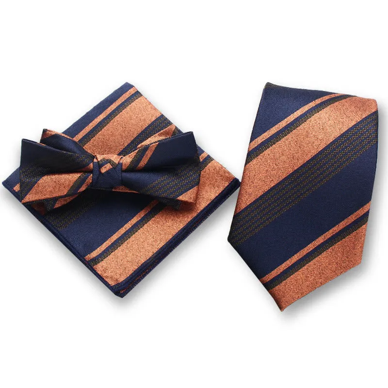 3Pcs Men's Elegant Striped Satin Bow Tie Pocket Square Necktie Formal Set sold by FloralTrip product image thumbnail 5