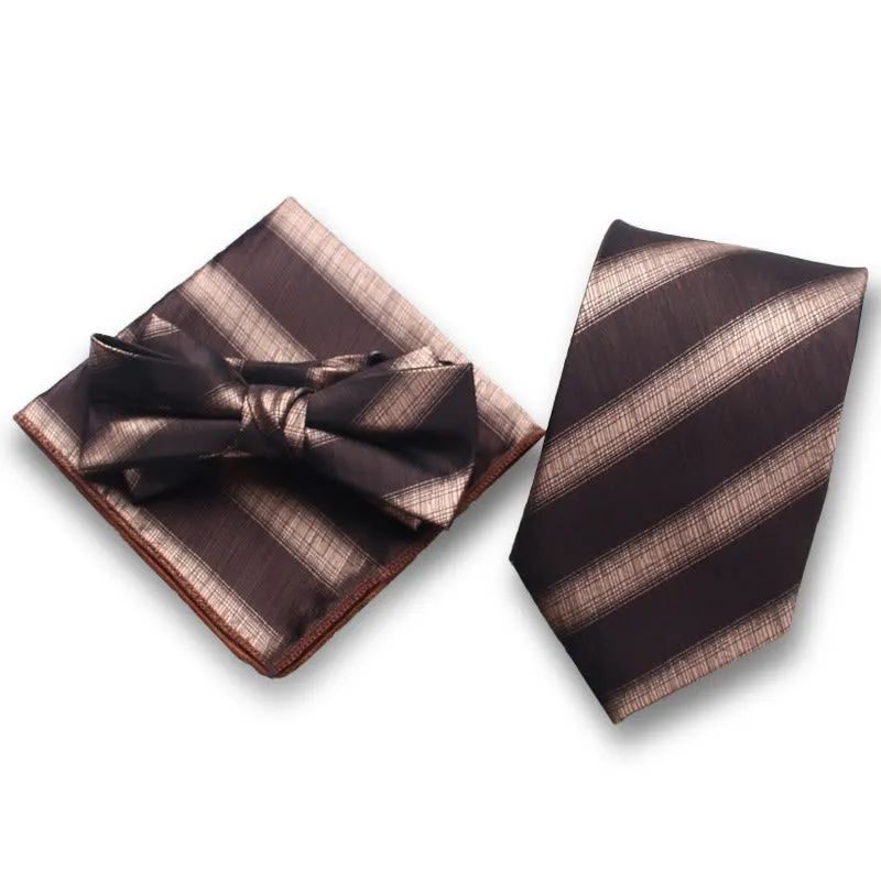 3Pcs Men's Elegant Striped Satin Bow Tie Pocket Square Necktie Formal Set sold by FloralTrip product image thumbnail 2