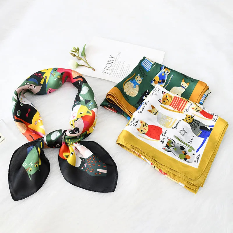 Women's Cute Cat All Season Thin Square Scarf sold by FloralTrip