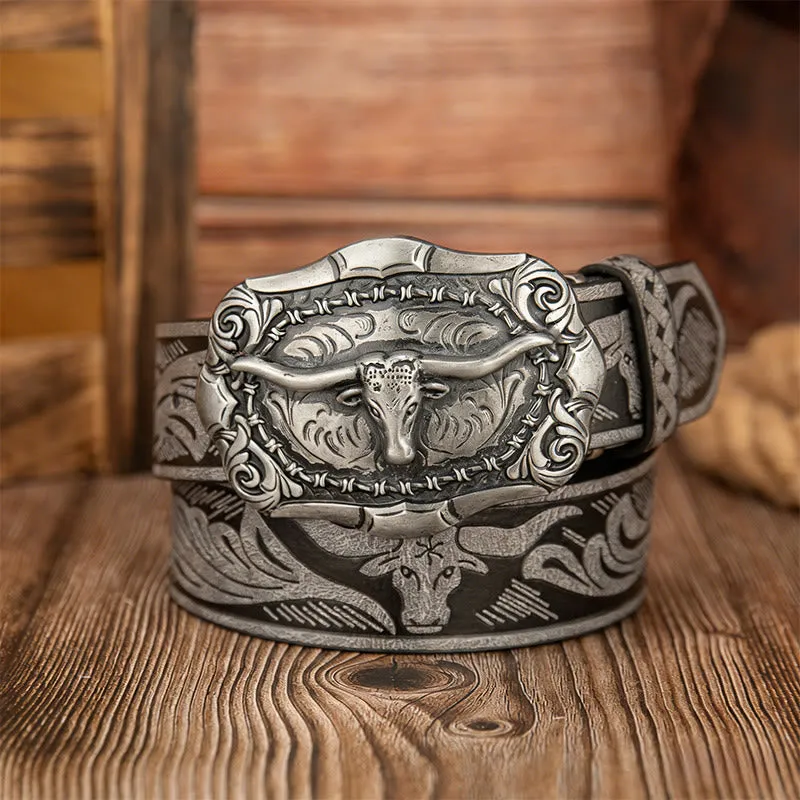 Men's Retro Bull Head Carved Buckle Leather Belt sold by FloralTrip product image thumbnail 4