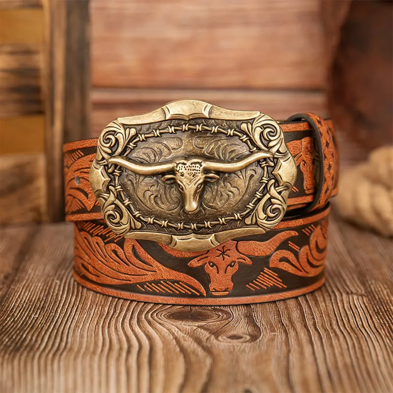 Men's Retro Bull Head Carved Buckle Leather Belt sold by FloralTrip product image thumbnail 3