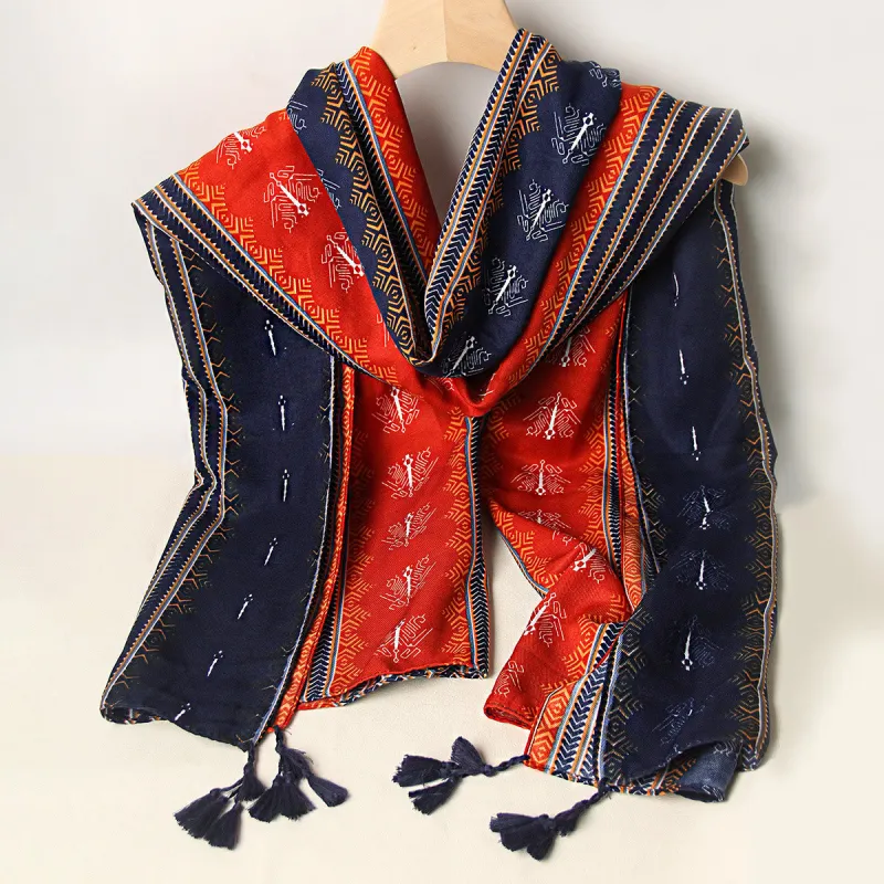 Women's Ethnic Patterned Dual-Tone Tassel-Adorned Scarf sold by FloralTrip