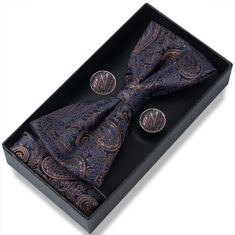 3Pcs Men's Textured Fabric Bow Tie Cufflink And Pocket Square Set sold by FloralTrip