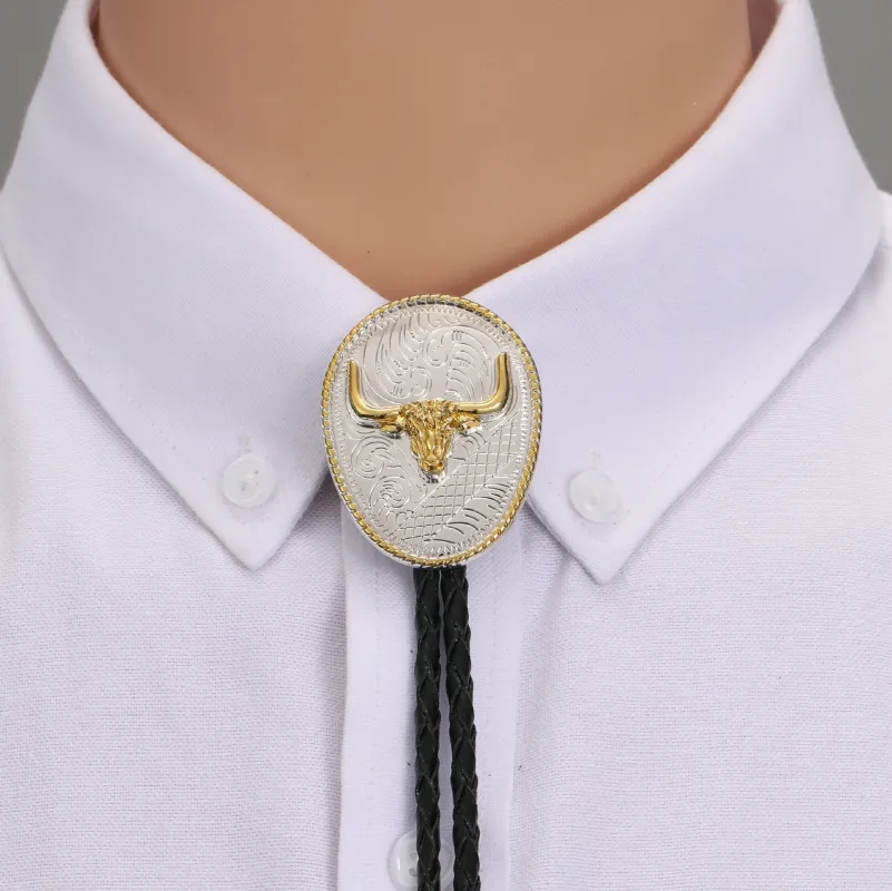 Western Retro Golden Bullhead Silver Plate Bolo Tie sold by FloralTrip