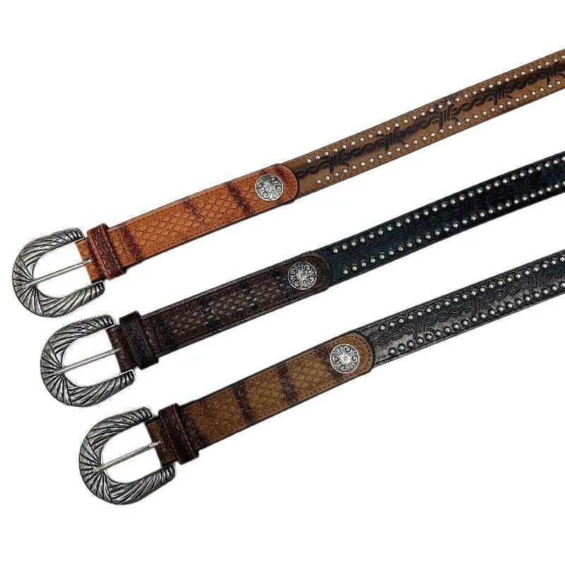 Women's Retro Silver Pattern Needle Buckle Serpentine Belt sold by FloralTrip