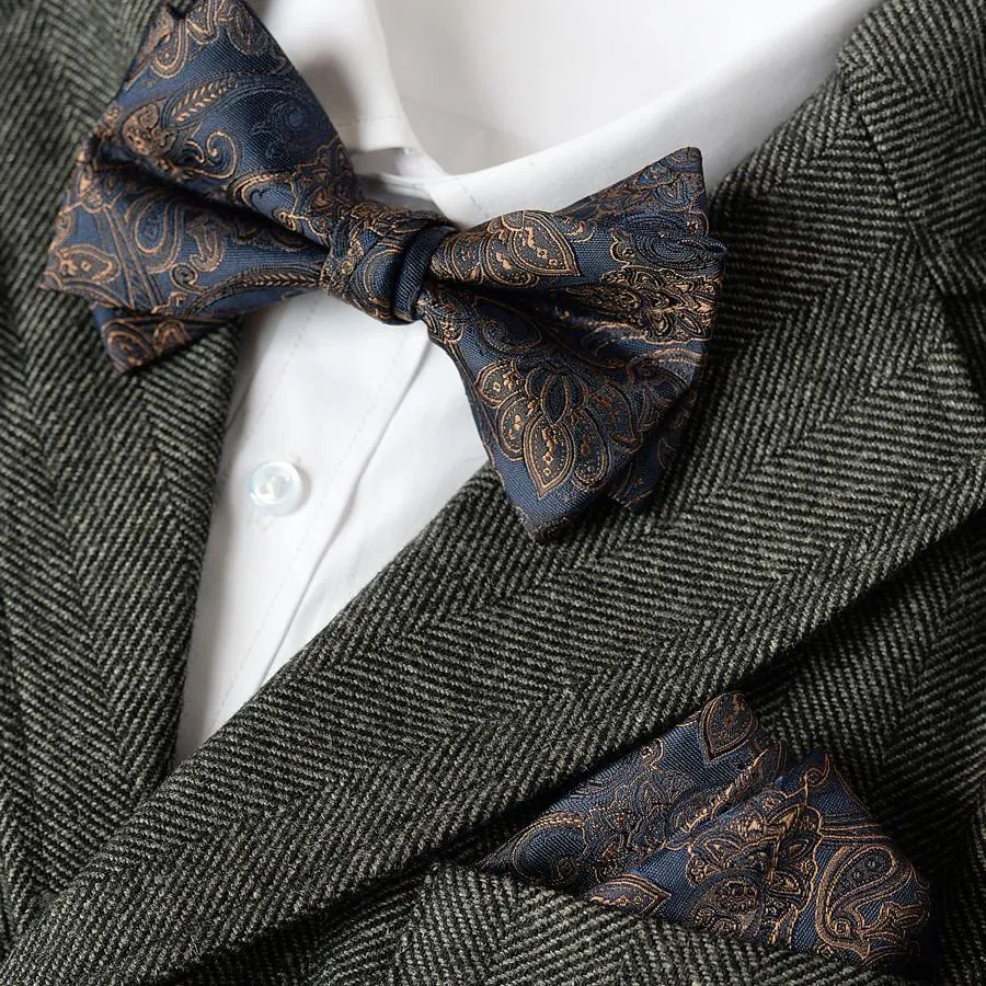 5Pcs Men's Paisley Pattern Deep Blue Necktie Set sold by FloralTrip product image thumbnail 2