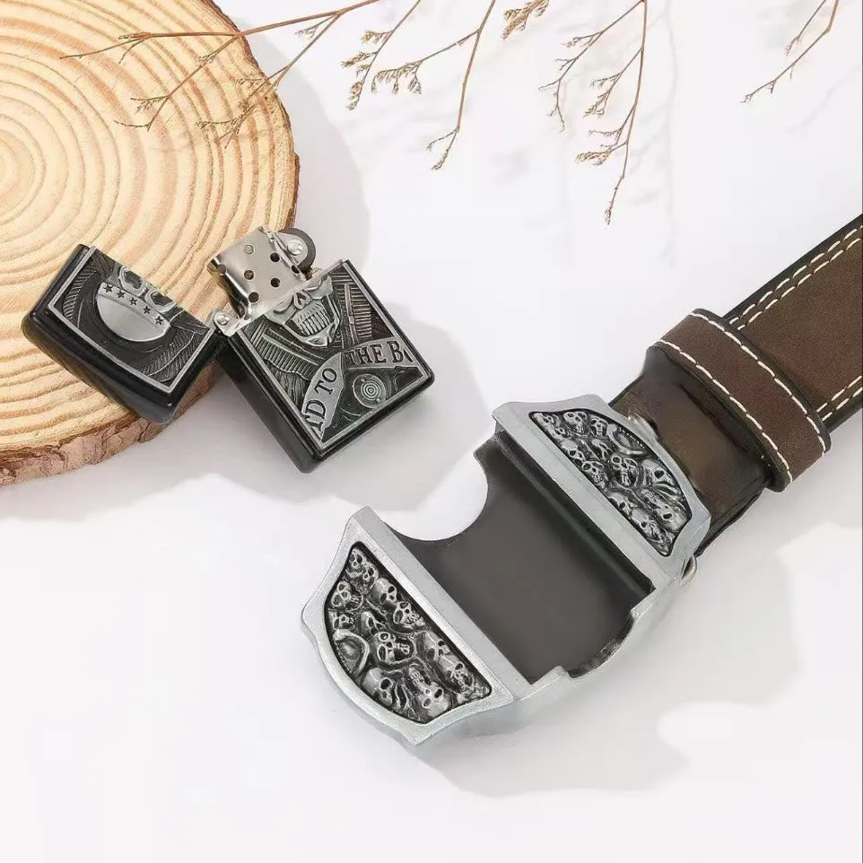 Men's Skull Head Leather Belt With Hidden Lighter sold by FloralTrip product image thumbnail 2