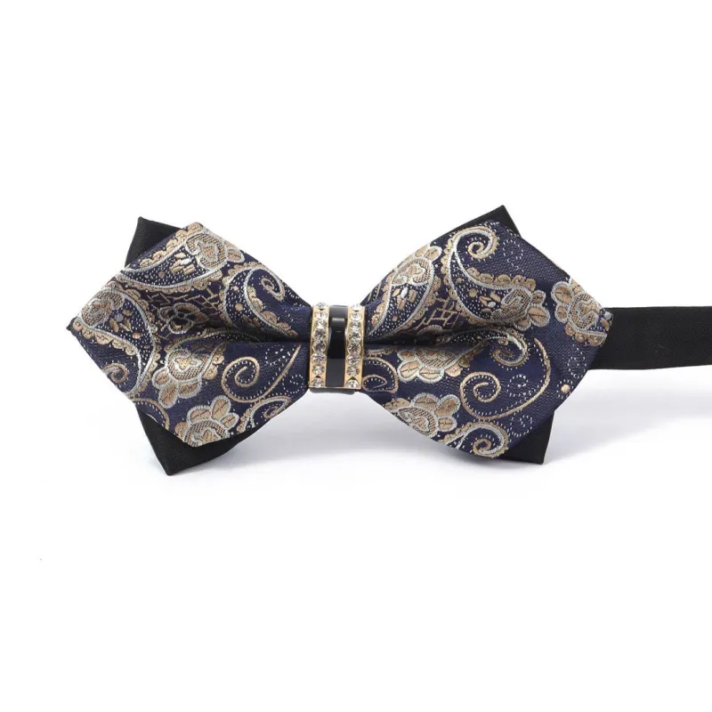 Men's Navy And Gold Paisley Fabric Bow Tie made by FloralTrip