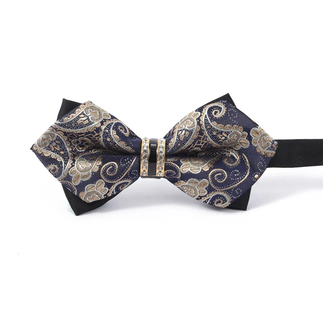 Men's Navy And Gold Paisley Fabric Bow Tie sold by FloralTrip
