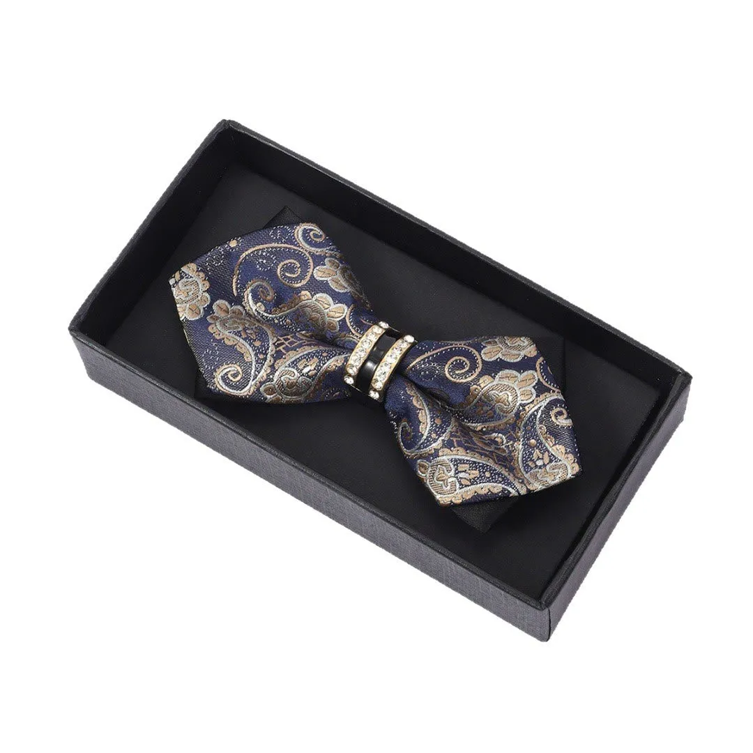 Men's Navy And Gold Paisley Fabric Bow Tie sold by FloralTrip product image thumbnail 2