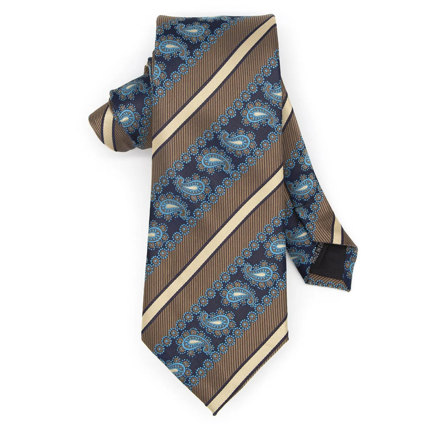 3Pcs Men's Brown Stripes & Navy Paisley Necktie Set sold by FloralTrip product image thumbnail 4