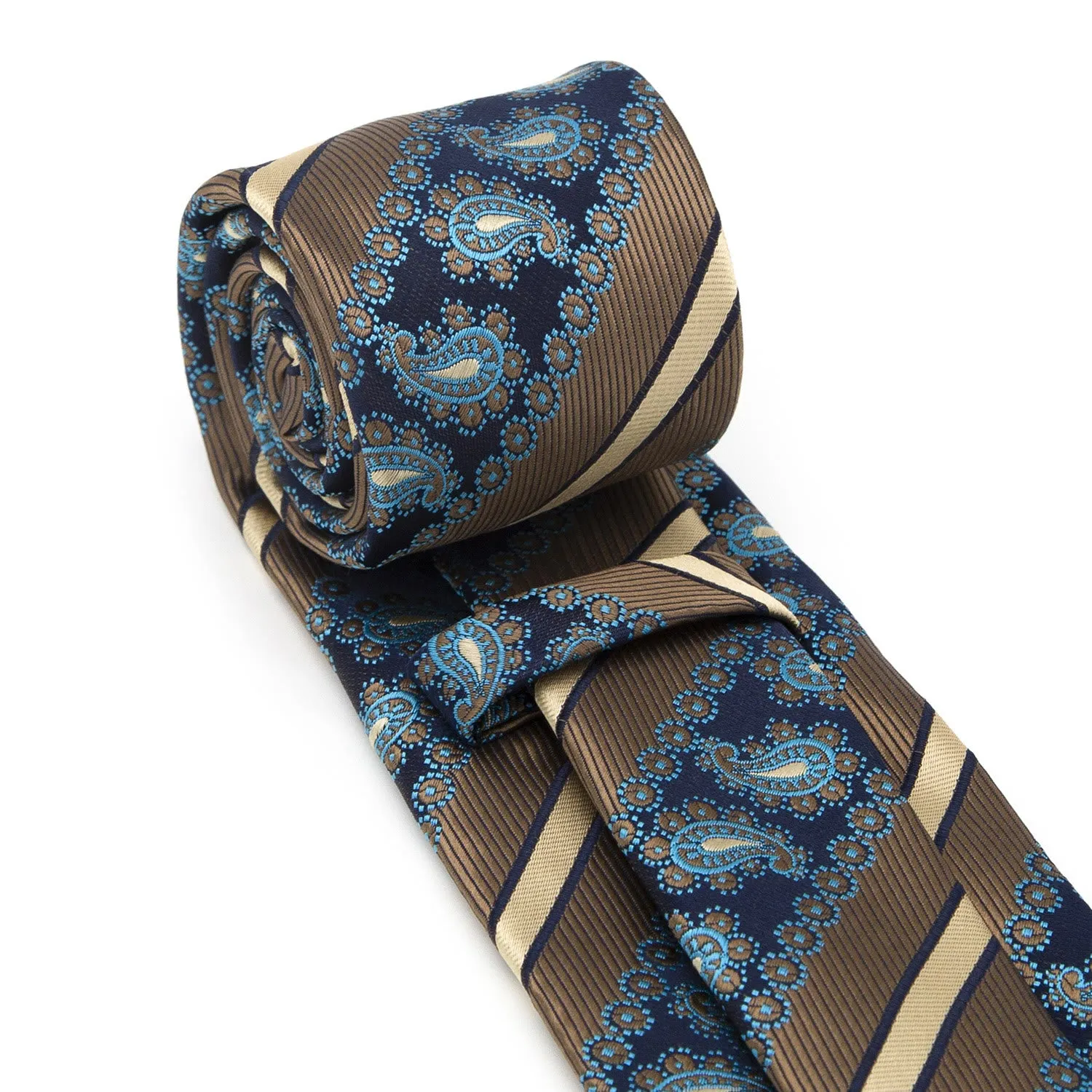 3Pcs Men's Brown Stripes & Navy Paisley Necktie Set sold by FloralTrip product image thumbnail 5