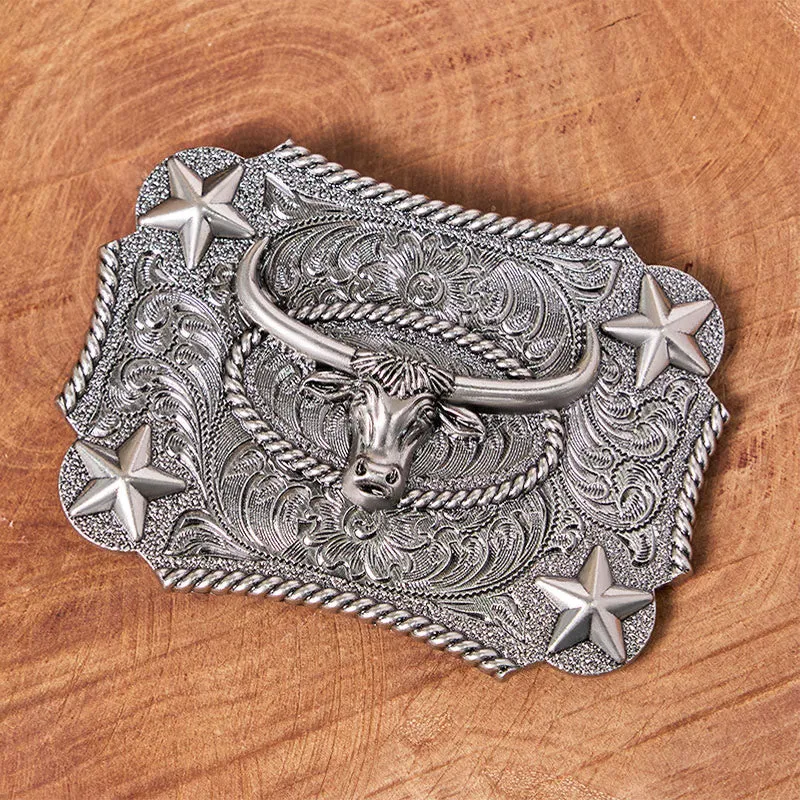 Men's Vintage Bull Head Relief Stars Buckle Leather Belt sold by FloralTrip product image thumbnail 4
