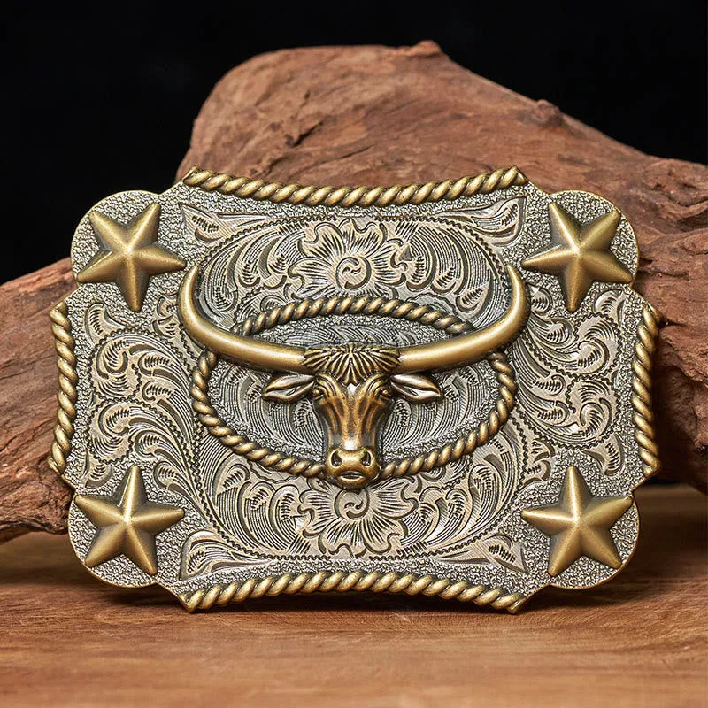 Men's Vintage Bull Head Relief Stars Buckle Leather Belt sold by FloralTrip