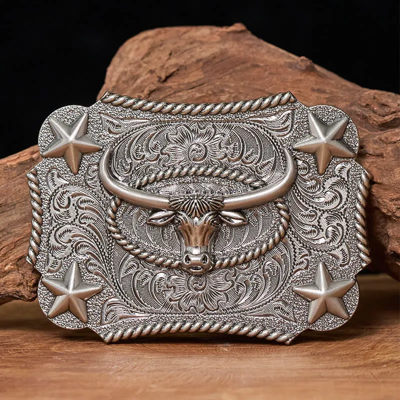 Men's Vintage Bull Head Relief Stars Buckle Leather Belt sold by FloralTrip product image thumbnail 3
