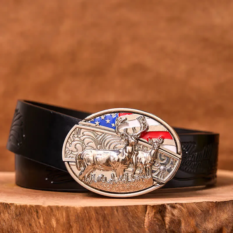 Men's DIY Enameled USA Flag & Deer Hidden Folding Knife Leather Belt (Pre-Sale) sold by FloralTrip product image thumbnail 4