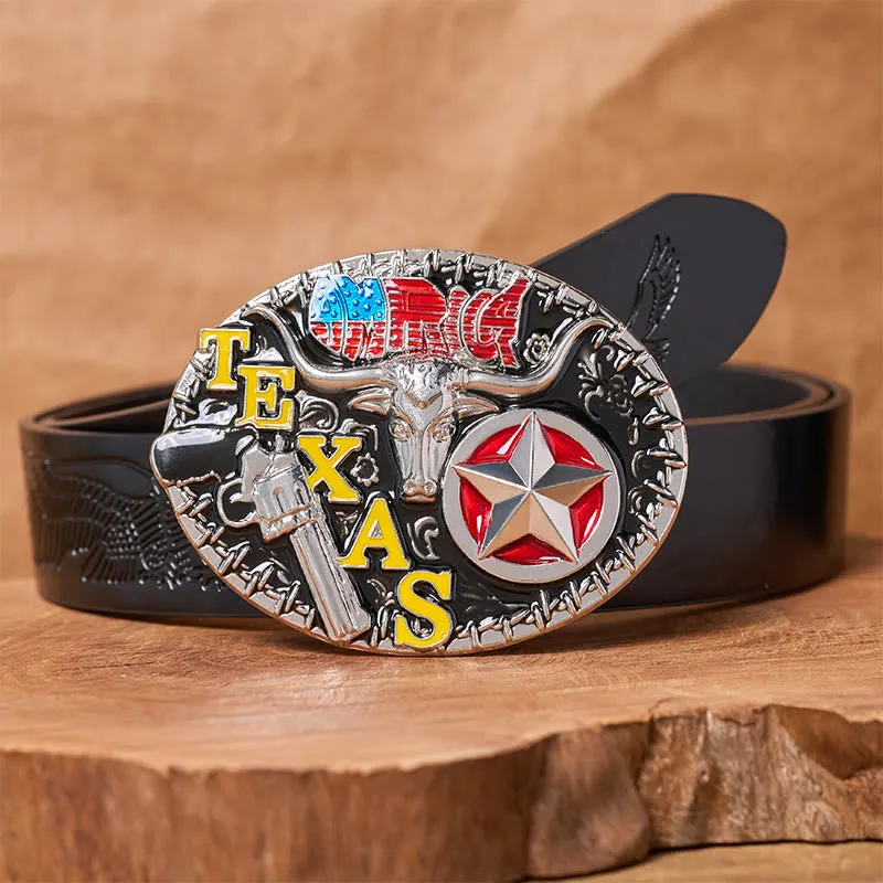 Texas Style Longhorn & Star DIY Buckle Leather Belt sold by FloralTrip product image thumbnail 3
