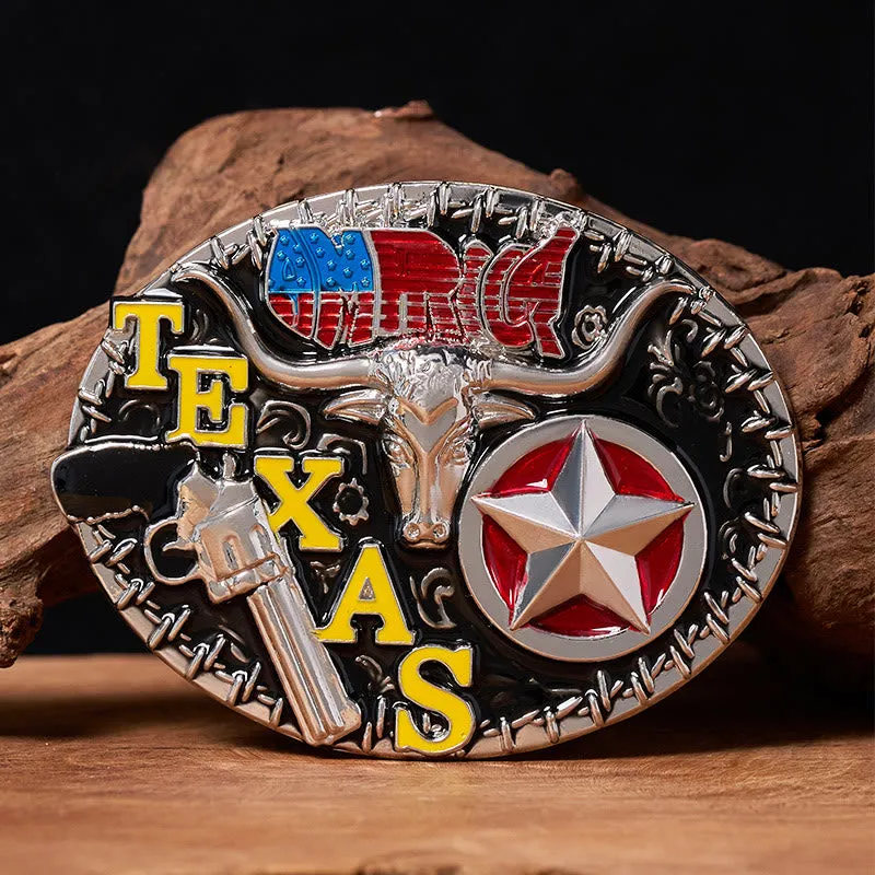 Texas Style Longhorn & Star DIY Buckle Leather Belt sold by FloralTrip