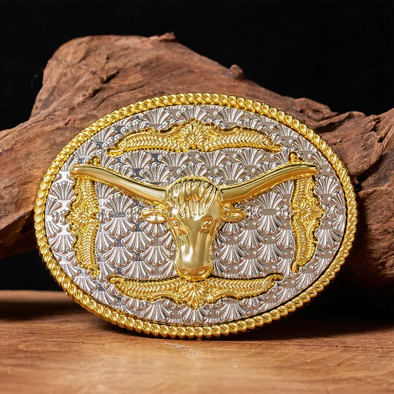 Men's Gold & Silver Longhorn Bullhead Oval Buckle Leather Belt sold by FloralTrip