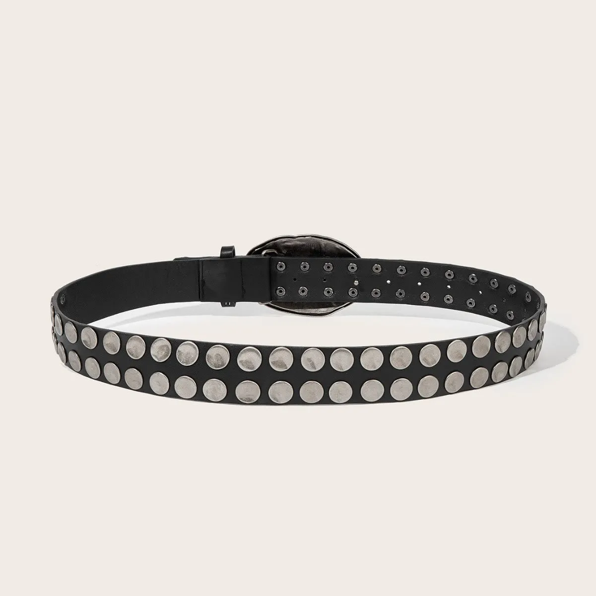 Rock Hammered Buckle Punk-Inspired Studded Leather Belt sold by FloralTrip product image thumbnail 4