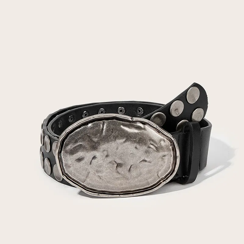 Rock Hammered Buckle Punk-Inspired Studded Leather Belt made by FloralTrip