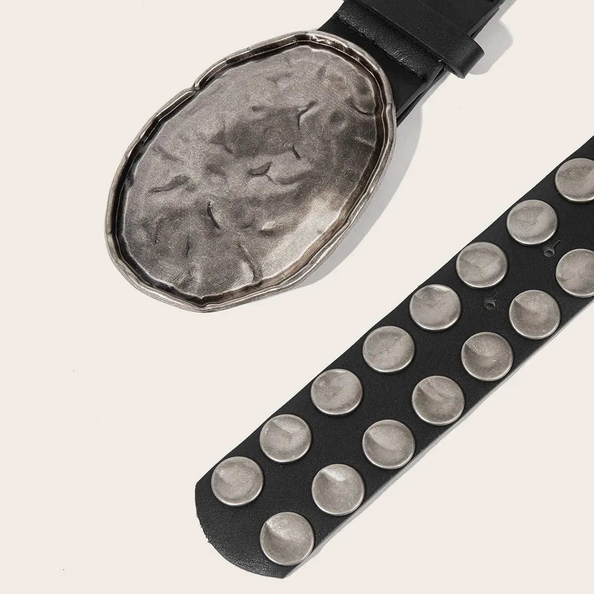Rock Hammered Buckle Punk-Inspired Studded Leather Belt sold by FloralTrip product image thumbnail 2