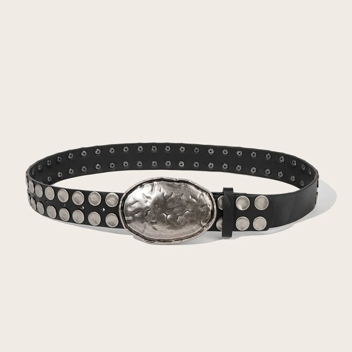 Rock Hammered Buckle Punk-Inspired Studded Leather Belt sold by FloralTrip product image thumbnail 3