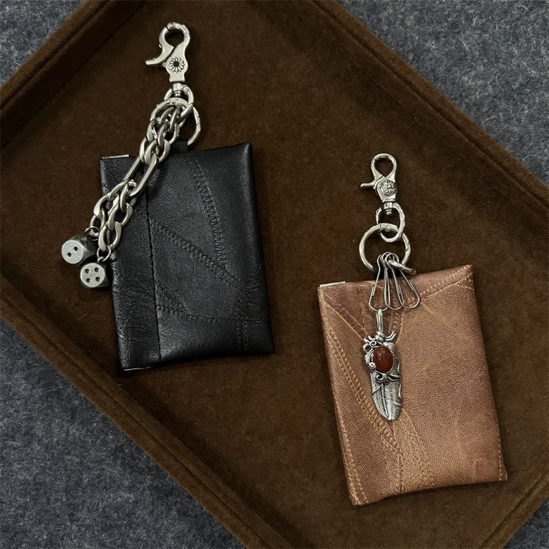 Vintage Chain Pendant Leather Card Holder Wallet made by FloralTrip