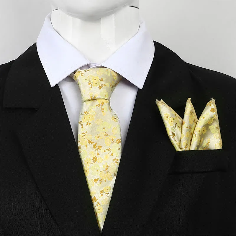 Men's Neutral Floral Jacquard Necktie And Pocket Square Set sold by FloralTrip product image thumbnail 5