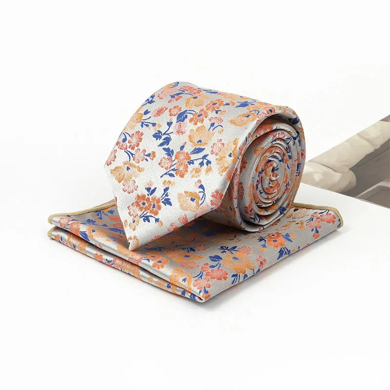 Men's Neutral Floral Jacquard Necktie And Pocket Square Set sold by FloralTrip product image thumbnail 4