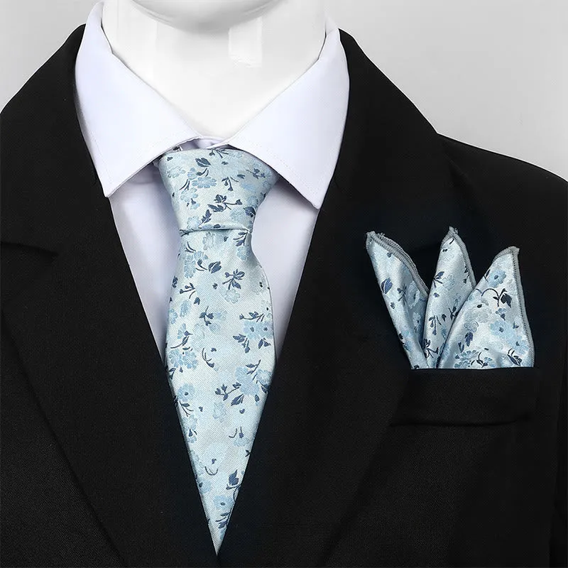 Men's Neutral Floral Jacquard Necktie And Pocket Square Set sold by FloralTrip