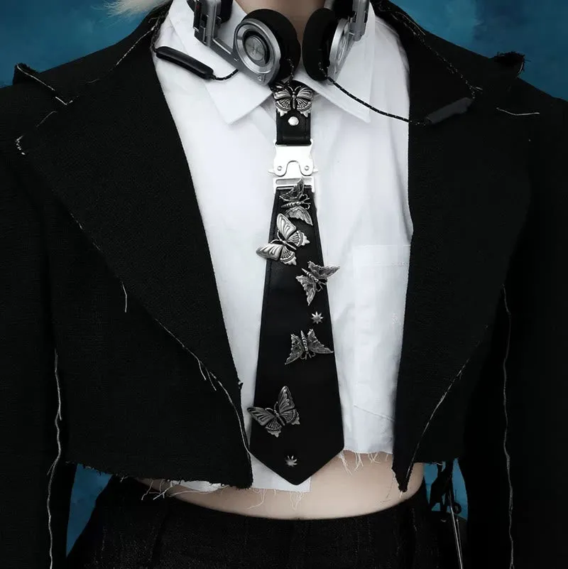 Gothic Romantic Butterfly Embellished Leather Pre-Tied Necktie sold by FloralTrip product image thumbnail 2