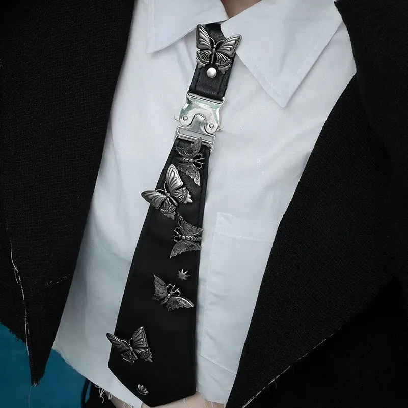 Gothic Romantic Butterfly Embellished Leather Pre-Tied Necktie sold by FloralTrip product image thumbnail 3
