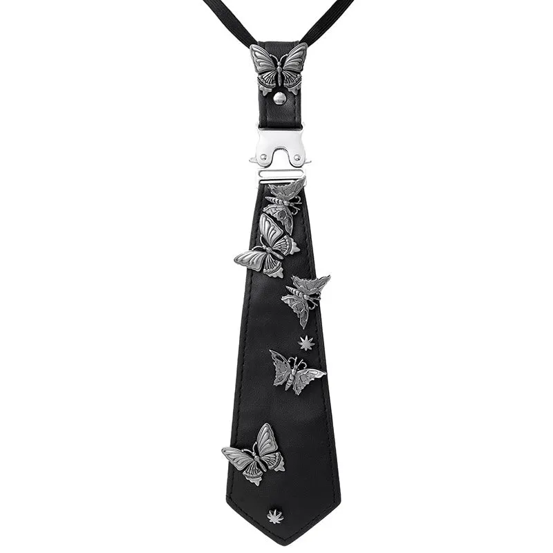 Gothic Romantic Butterfly Embellished Leather Pre-Tied Necktie made by FloralTrip