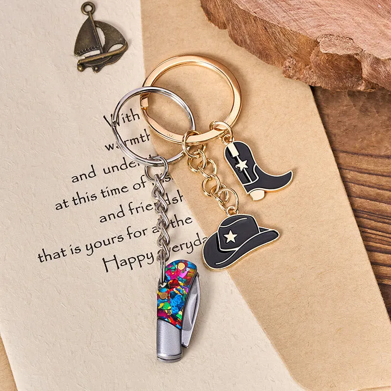 Western Style Boot & Hat Pendant Colorful Folding Knife Keychain sold by FloralTrip product image thumbnail 3