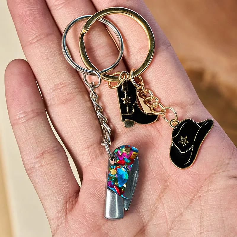 Western Style Boot & Hat Pendant Colorful Folding Knife Keychain sold by FloralTrip product image thumbnail 4